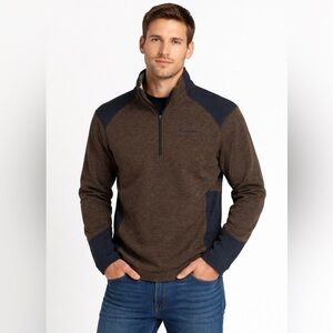 Columbia Mens Small 1/4 Zip Fleece Pullover Brown Black Hiking Outdoor Sweater
